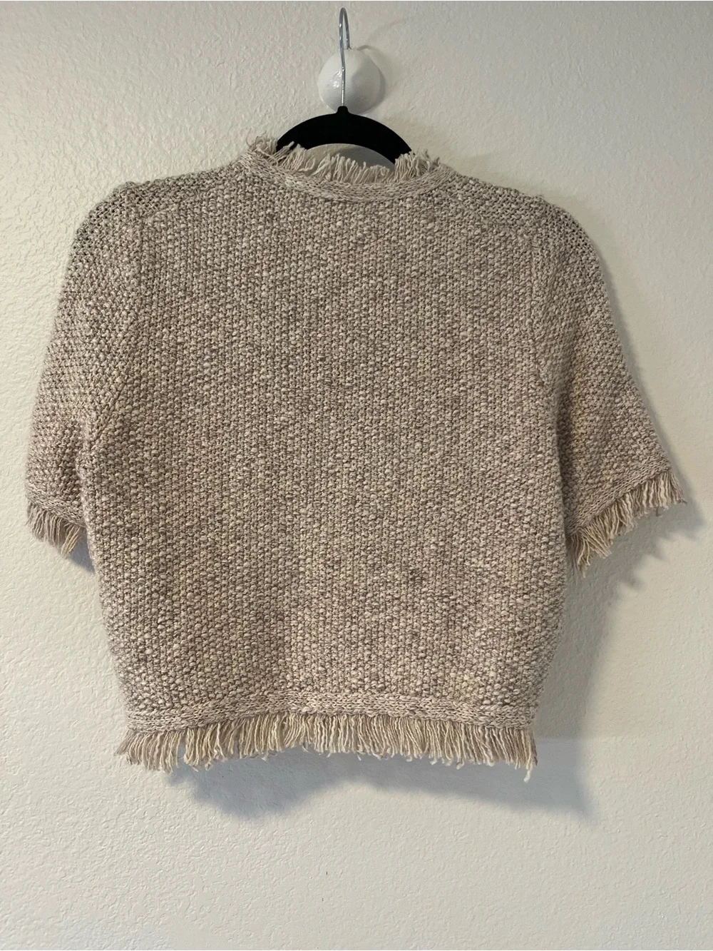 J. Crew Beige Fringe Short-Sleeve Knit Cardigan
